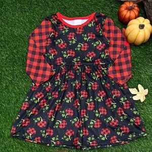 Red and Black Buffalo Plaid Pumpkin Long Sleeve Casual Dress
